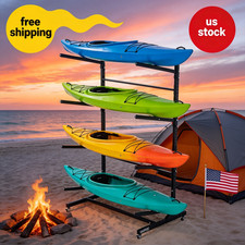 Freestanding Kayak Storage Rack with Wheels, Adjustable for Garage 4 LEVELS