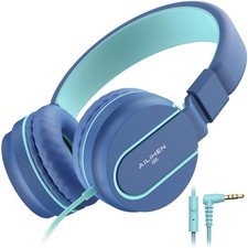 Kids Headphones I35 OnEar School Safe Volume 93dB HD Mic Foldable Blue