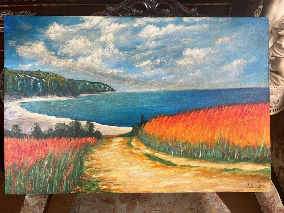 Claude Monet - Increíble pintura al óleo - Lienzo hecho a mano - firmado - Con etiquetas Foto 2 de 4