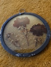Pressed Dried Flowers Oval Beveled Hangable Art Frame 4" Cottagecore Vintage