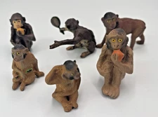 Vtg Hausser Elastolin Composition Lot 6 Monkeys Family Germany Austria 1930s * N