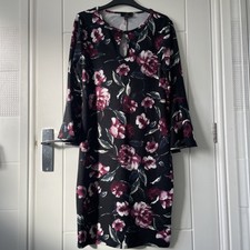 Simon Jeffrey Size 12 Black/Pink Floral  Long Sleeve Dress Occasion VGC 