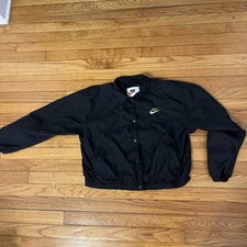 Vintage Nike Windbreaker Jacket Youth Medium Green Black Colorblock Zip Swoosh
