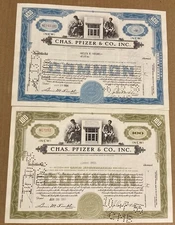 Chas. Pfizer & Co., Inc. 1950's Vintage Lot of 2 Stock Certificates - Delaware