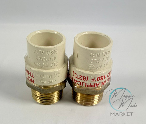New CPVC 4120 PVC 3/4” Male Brass Adapter Coupling Fitting ASTM D2846 Set of 2