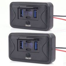 12-24V Dual USB PD  QC3.0 Car Fast Charger Socket LED Power Outlet for Boat RV