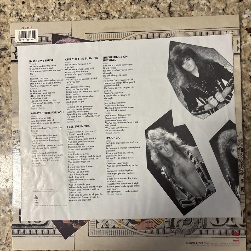 Stryper "In God We Trust" Vinyl LP w/ OIS/Insert/Merch Form1988 Enigma D1-73317 - Image 3 of 4