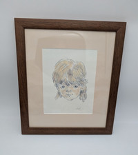 KYFFIN WILLIAMS  PRINT ON CARD SKETCH OF A YOUNG GIRL FRAMED BY WELSH FRAMER