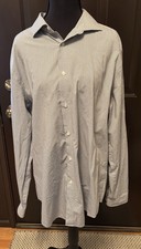 Men s Calvin Klein Steel Slim Fit No Iron Button Up Plaid Gray Blue 17 34/35 XL