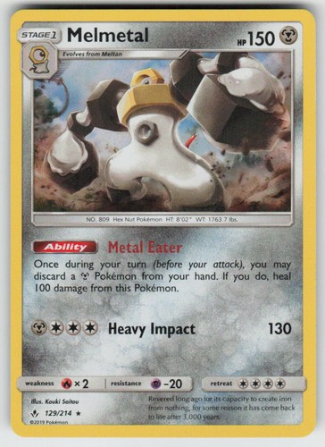Holo Melmetal 129/214 Rare Unbroken Bonds Near Mint