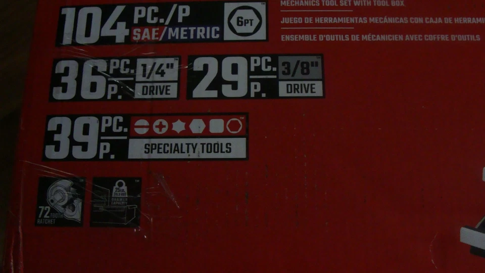 NIB, CRAFTSMAN 104PC MECHANIC TOOL SET (CMMT45068) - Image 3 of 4