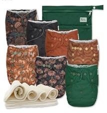 Cloth Diapers 7 Pack Reusable Waterproof Washable Fits 10-35lbs Baby  1 Wet Bag