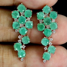925 Sterling Silver Earrings Round Emerald 4mm Natural Gemstone Jewelry