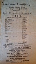 1855 ANTIQUE THEATRE BILL FRANKFURTER STADTTHEATER GERMANY - FAUST GOETHE