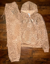 Victoria's Secret Pink Leopard Campus HZ Hoodie  Campus Pants Set Foil L XL NWT