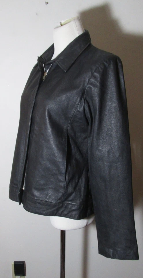 Chaqueta de cuero RUE 21 negra cremallera completa 100 % cuero para mujer talla M Foto 3 de 4