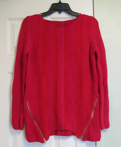 Kate & Mallory Cable Knit Long Sleeve Side Zip Hem Sweater Top Size M Red - Picture 1 of 3