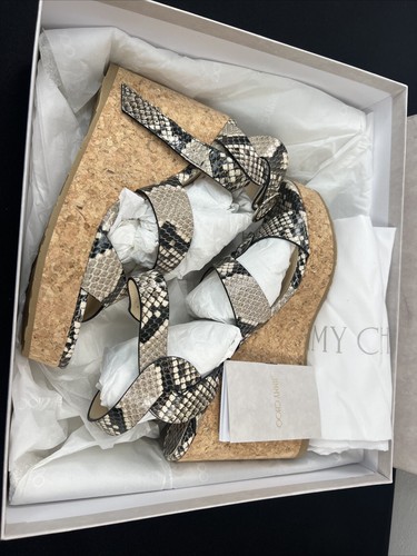 Jimmy Choo Aleili 100 Platform Wedge Heel Sandal Natural Snake Leather EU 39.1/2 - Picture 4 of 19