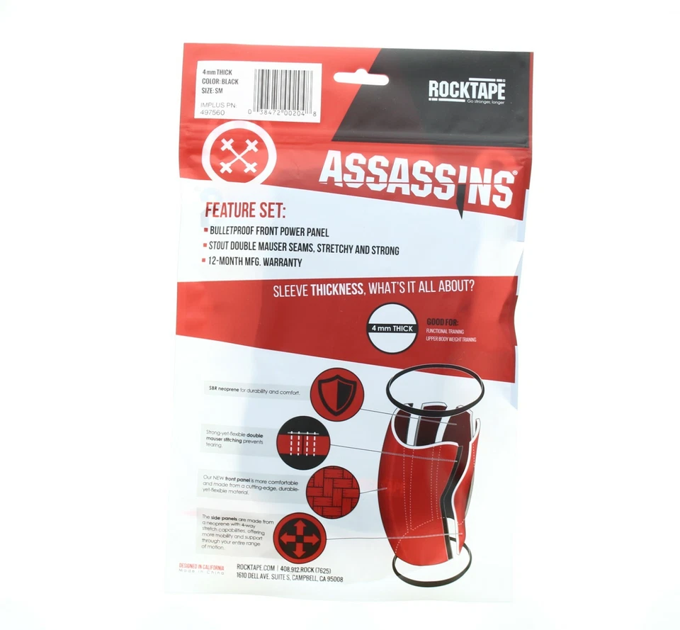 Mangas de codo Rocktape Assassins, soporte de estabilidad de protección 4 mm negro, paquete de 2 Foto 2 de 3
