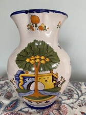 Vintage French Pottery Jug Pitcher With Hand Painted Decoration Tree Floral