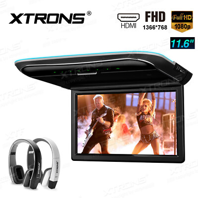 XTRONS 11.6'' HD Screen Car Overhead Monitor Roof 1080P HDMI/USB/AV +IR Headsets