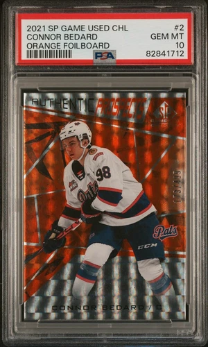 2021 U.D.  SP GAME USED CHL CONNOR BEDARD #2 ORANGE FOILBOARD 173/499 PSA 10
