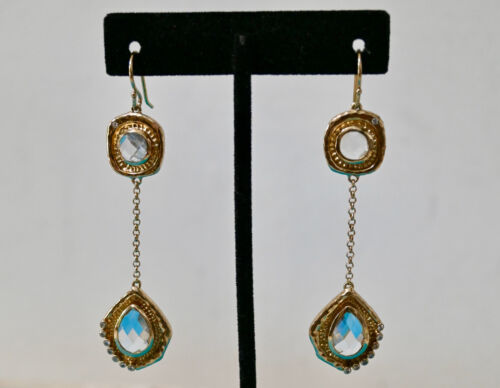 NWT $178 MELINDA MARIA *Memphis* Crystal Drop Earrings Art Deco 14k Gold Plated - Picture 5 of 5