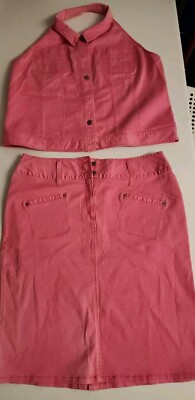 Ashley Stewart Pink Denim Skirt With MATCHING TOP 20W-top 18W-skirt