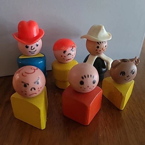 Vintage Fisher Price Wooden Little People Lot