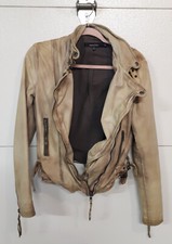 Muubaa 100% Goat Leather Aged Distressed Drape Front Moto Jacket Us 8, Uk 12