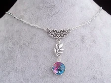 Tree Of Life Glass Cabochon, Leaf Bead, Lavalier Style Necklace. Handmade