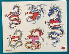 Paul Mafuz Hearts Dragons Tattoo Flash Sheet