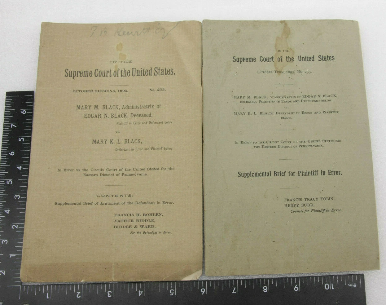 1895 US Supreme Court Supplmnt Briefs Tobin Budd Black Bohlen Biddle Ward L1791K