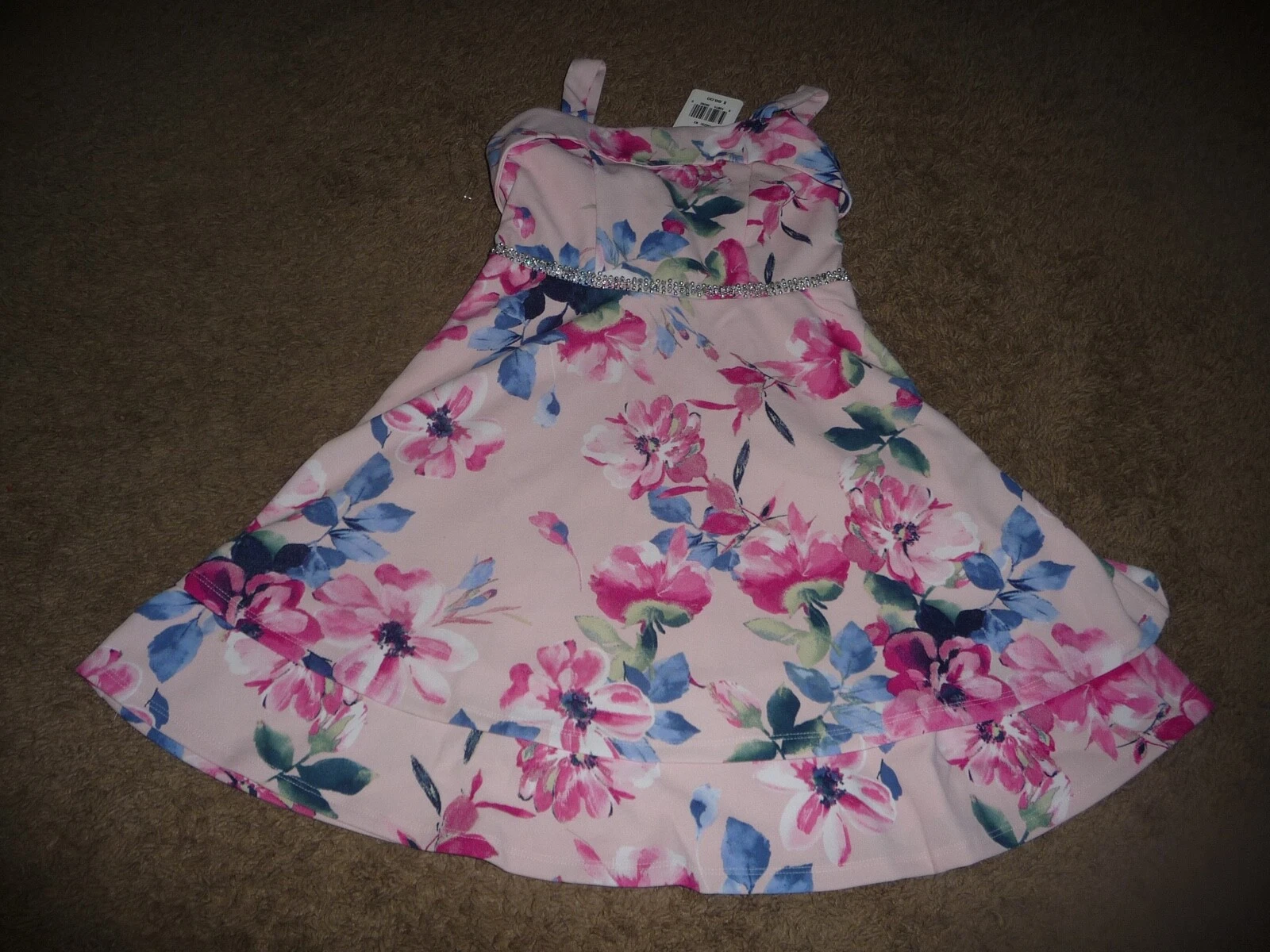NWT NEW Kids Speechless Jeweled Waist Floral Formal Dress Pink Girls Size 10
