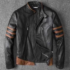 Mens X Wolverine Hugh Logan Jackman Biker Motorcycle Bomber Real Leather Jacket