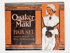 Vintage 1920's QUAKER MAID HAIR NET Brown Real Human Hair Silver PINUP PILGRIM