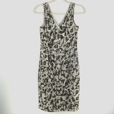 Ann Taylor Size 4 Dress Sleeveless Leopard Animal V Neck Beige Black Side Zip