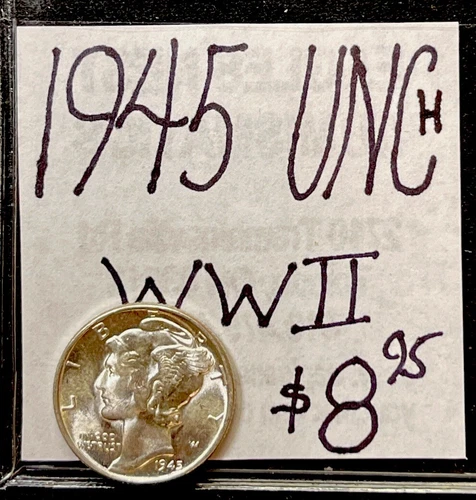 1945 P Mercury Silver Dime (UNC) Uncirculated Condition. WWII Era. ENN Coins