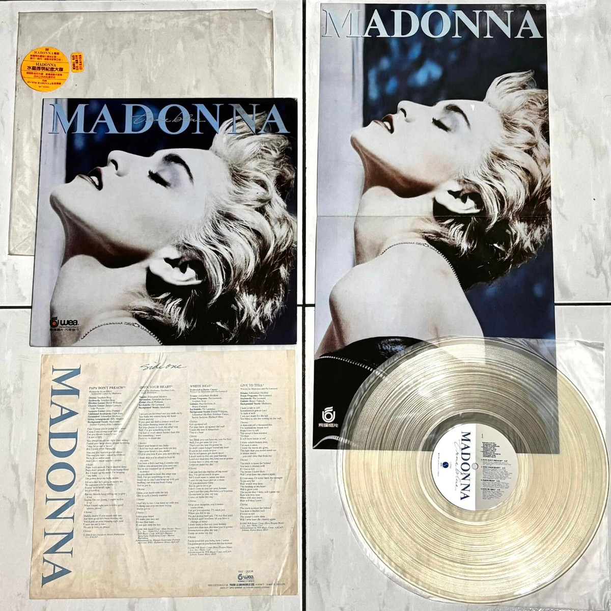 Madonna '86 True Blue Taiwan Ltd Clear Vinyl LP Promo Poster