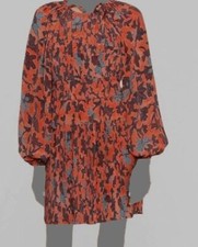 $695 Ulla Johnson Women's Red Silk Sefia Long Sleeve Mini Dress Size 10
