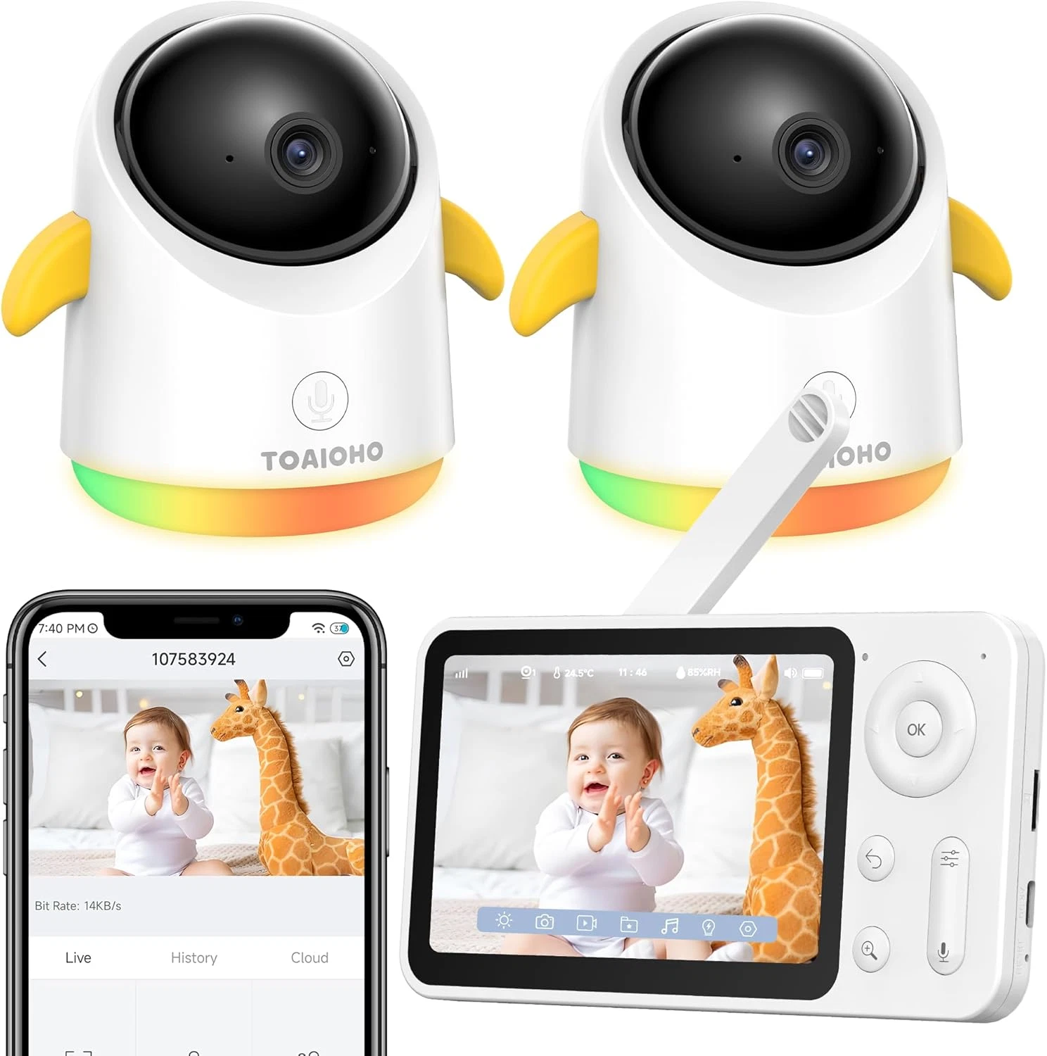 Baby Monitor with 2 Cameras and Audio Wifi/No Wifi: Baby Monitor Wifi Smartphone