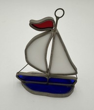 Stainglass Sailboat Nautical Sun Catcher Red White Blue M3