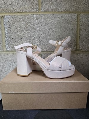 Russell & Bromley Heels Wildleder Platnium & Rosa Plateau UK 6 EU 39 Schuhe Sandalen 