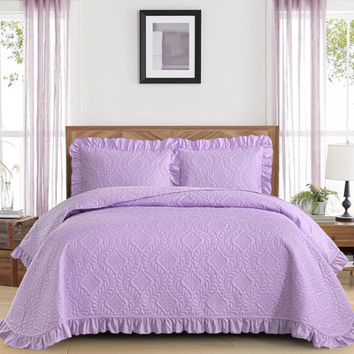 Queen Quilt Set Bedding Purple Lavender Ruffled Coverlet 3 Piece Soft Bedspread