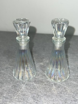 Vintage Avon Glass Perfume Bottles Pair Clear Iridescent Stoppered Vanity Decor