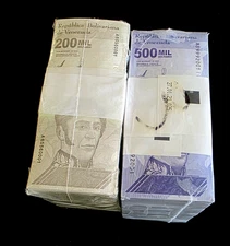 2000 Venezuela banknotes- 1000 x 200,000 & 500,000 Bolivares-UNCIRCULATED bricks