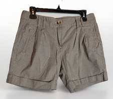 Benetton Women s Brown Black Check Pleated Front Shorts Pockets E42 US 12