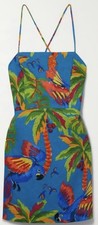 Farm Rio Sz Small Tropical Print Blue Sunny Day Printed Linen Blend Mini Dress