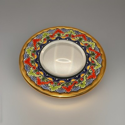 VTG 5 .5'' Cercolon Plate Mirror Hand Paint 24K Gold Enamel Ornate Colorful Spain