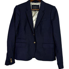 J. Crew Wool Blend Schoolboy Long Sleeve Gold Buttons Blazer Lined 4 Navy Blue